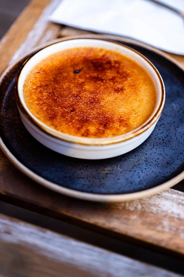 Doenjang crème brûlée at Giwa Verdun, a sweet-salty fermented dessert with a clean golden crust and an unconventional Korean-French finish