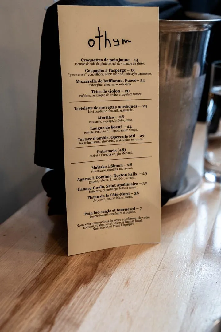 Seasonal plates at Othym restaurant in Montreal's Village, showcasing the kitchen's ingredient-driven approach with local Quebec producers