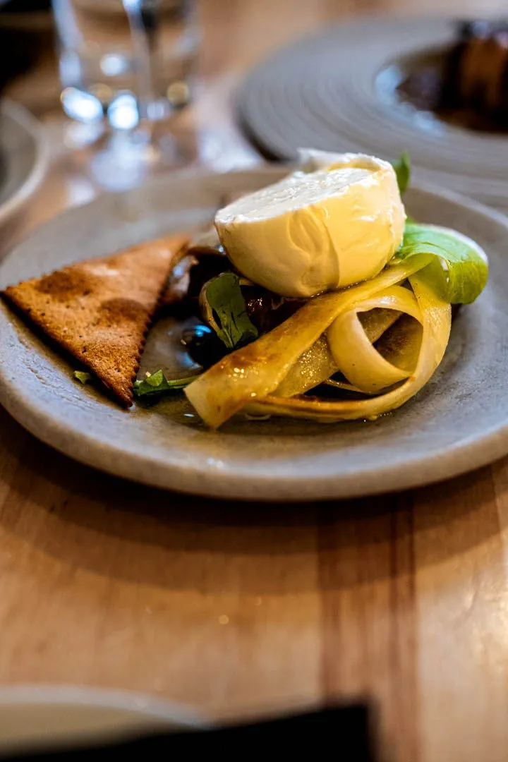 Buffalo mozzarella with aubergine, kohlrabi, and tarragon at Othym restaurant Montreal, a clean and creamy seasonal opener with herbal lift