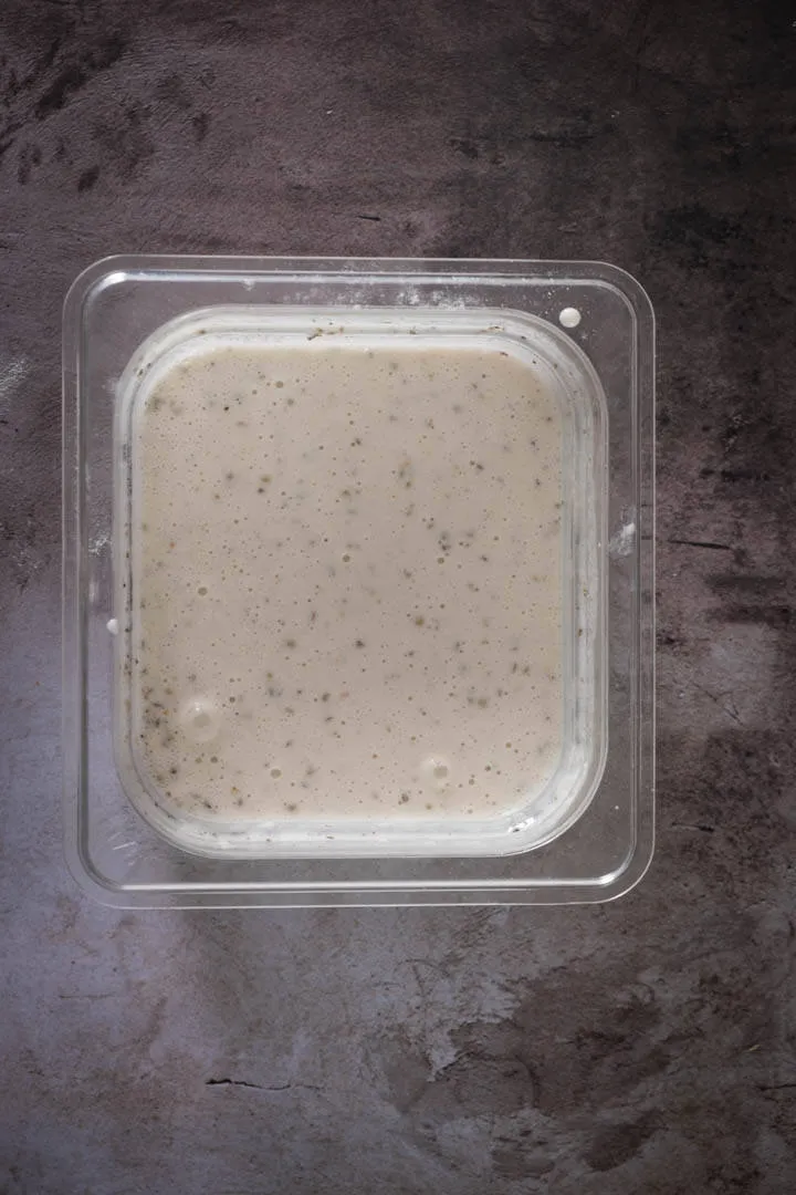 Instructions 2: Slowly add cold sparkling water while whisking until smooth but thick enough to coat a spoon.