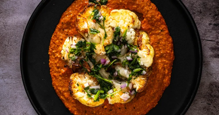 Cauliflower Steak with Romesco Sauce Recipe (Easy Vegan Main)