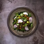 bird's eye view of Kale & Brussel Sprouts Salad